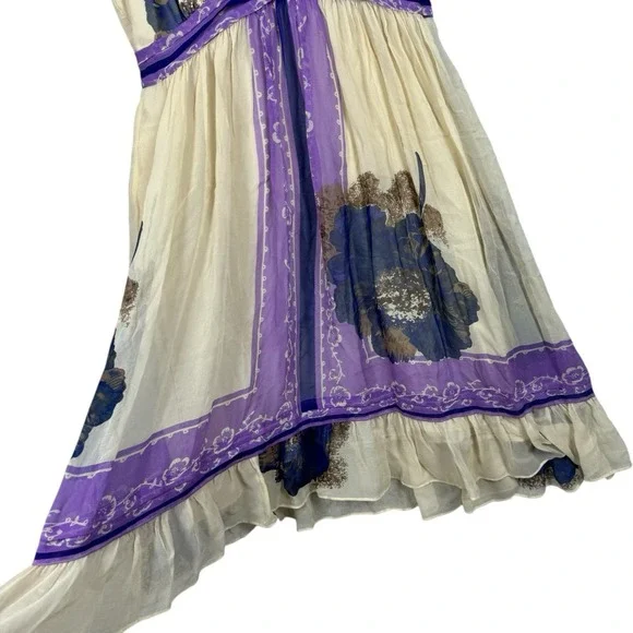 Anthropologie x Lil 100% Silk, Ivory and Purple Floral Dress, Size‎ 2-4 - Picture 4 of 13